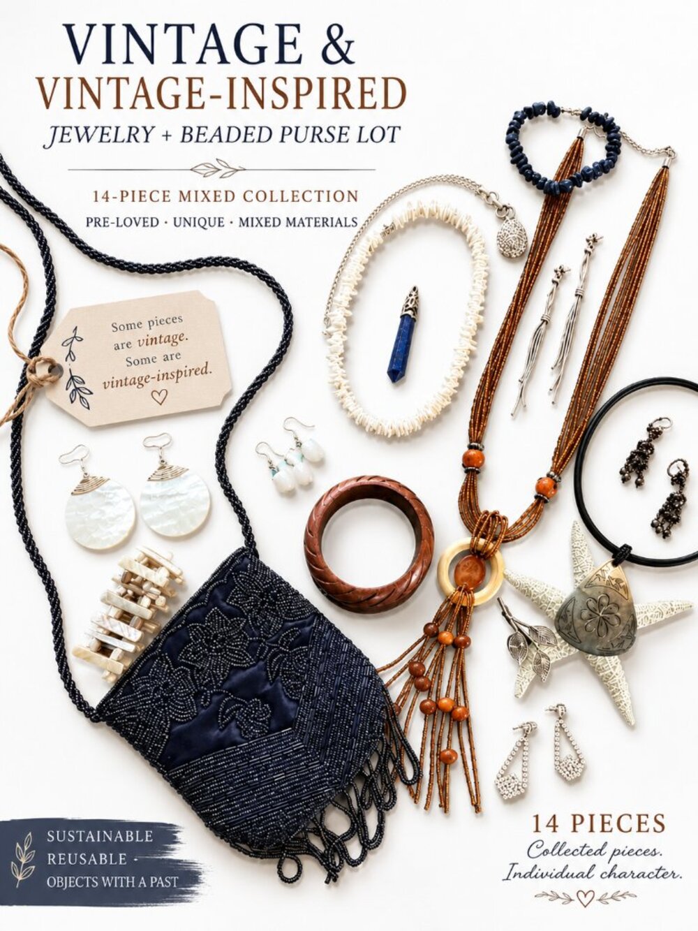 VINTAGE & VINTAGE-INSPIRED JEWELRY + BEADED PURSE LOT